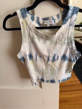 Michael Stars Tie-Dye Cropped Rib Tank - White, Blue & Pale Yellow